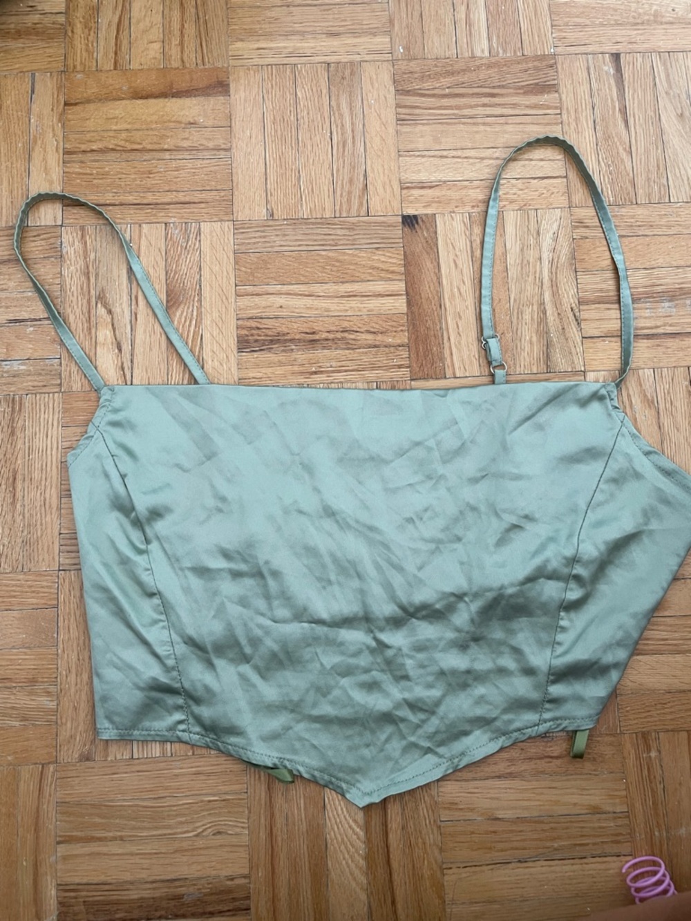 PrettyLittleThing Sage Green Satin Cowl Neck Crop Tank